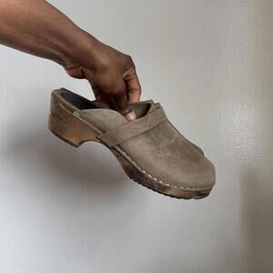 Lotta from Stockholm Classic Swedish Wood Clogs in Taupe 7.5